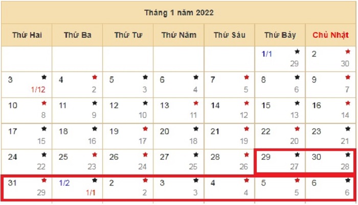Lịch nghỉ Tết Nguyên Đán dự kiến