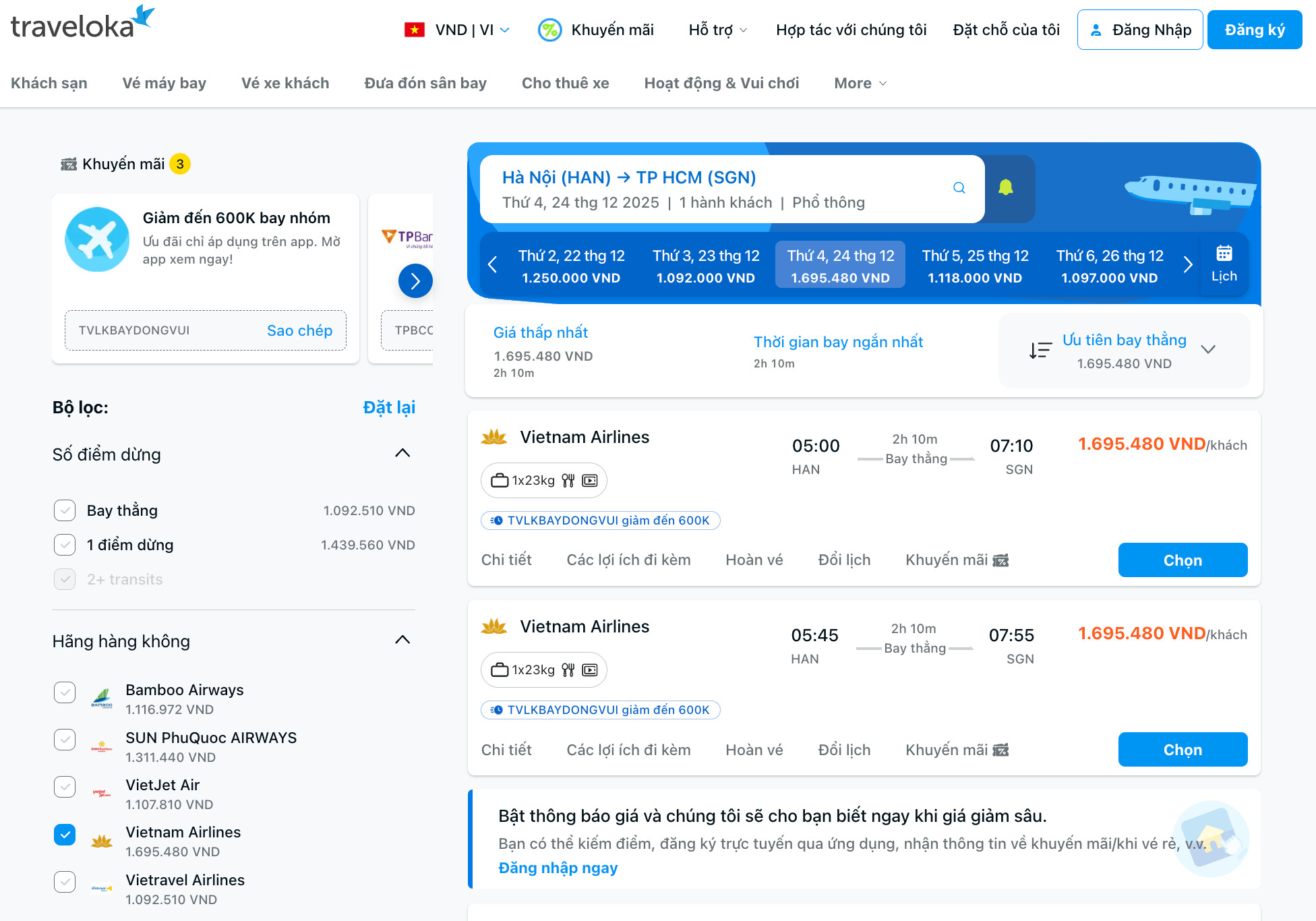 Săn vé máy bay Vietnam Airlines